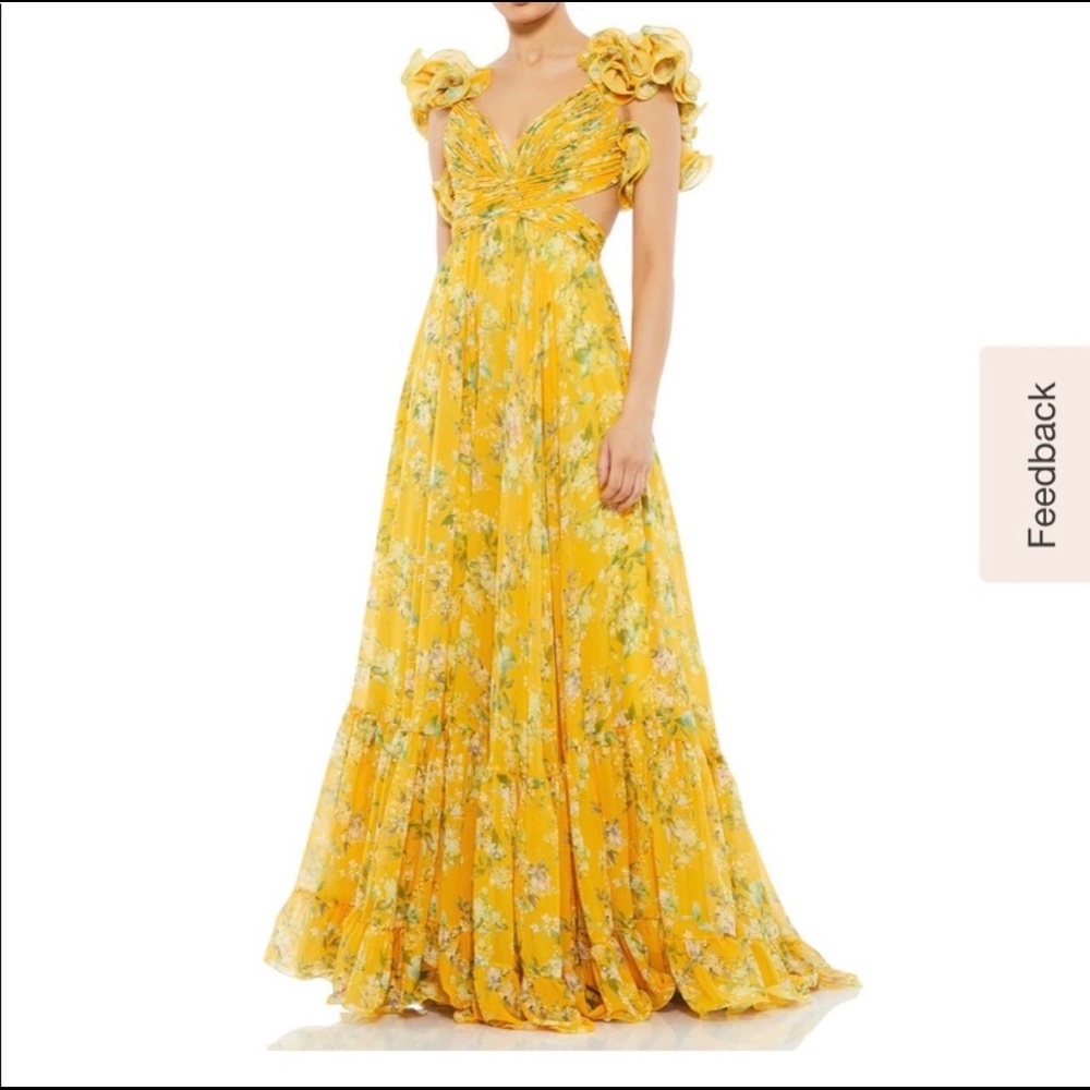Mac Duggal Ruffle Tiered Floral Cut-Out Chiffon Gown